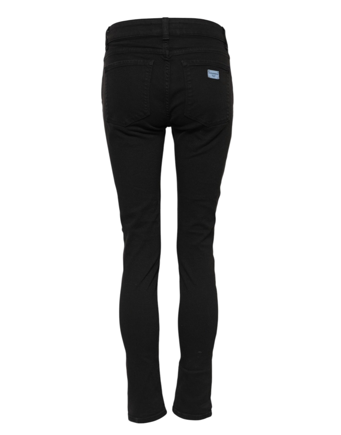 Dolce &amp; Gabbana – Schwarze Skinny-Jeans aus Baumwoll-Denim mit Logo und mittlerer Taille 