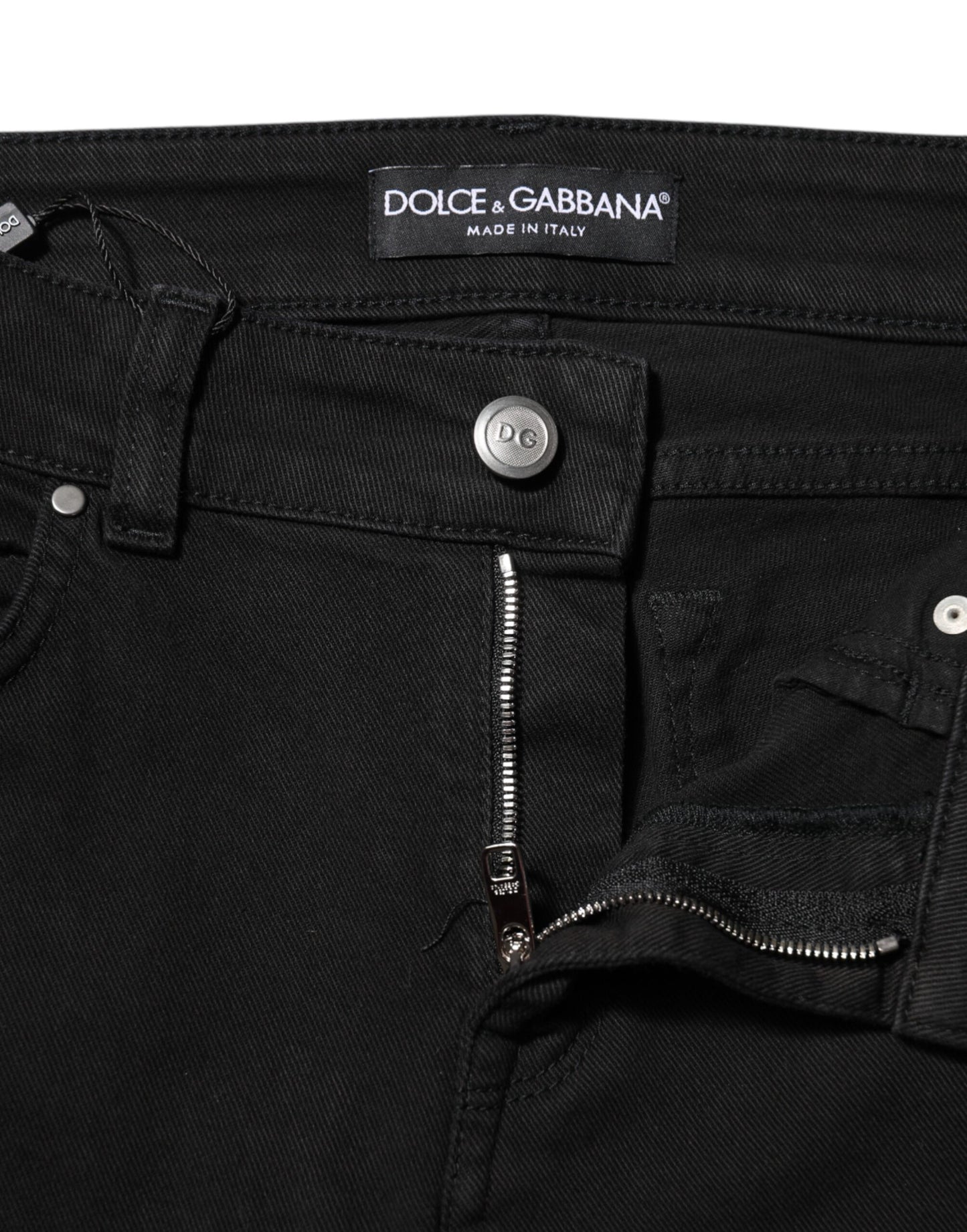 Dolce &amp; Gabbana – Schwarze Skinny-Jeans aus Baumwoll-Denim mit Logo und mittlerer Taille 