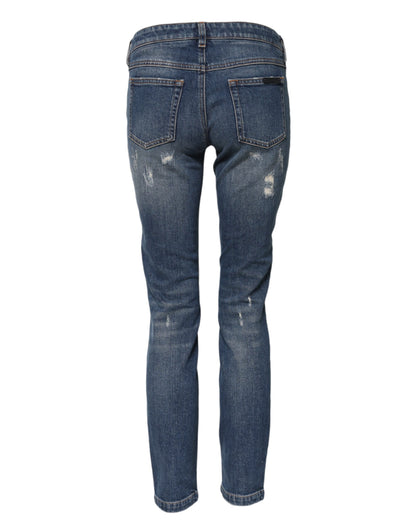 Dolce & Gabbana Blue Play Card Embroidery Skinny Denim Jeans