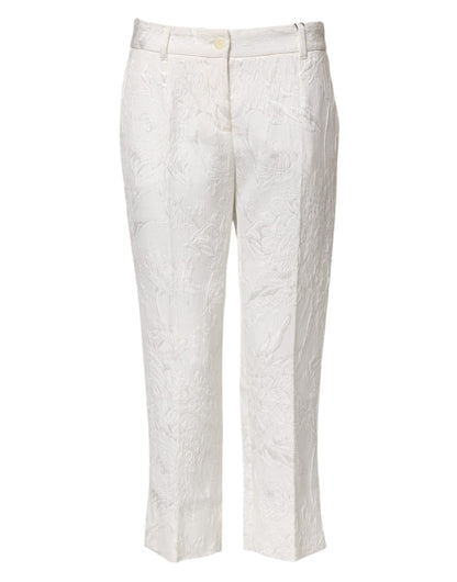 Dolce &amp; Gabbana – Weiße Jacquardhose aus Baumwolle mit Blumenmuster 