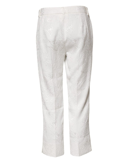 Dolce &amp; Gabbana – Weiße Jacquardhose aus Baumwolle mit Blumenmuster 