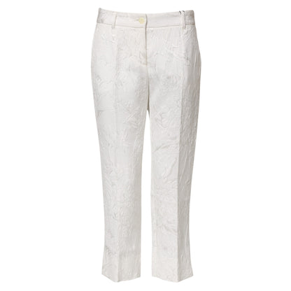 Dolce &amp; Gabbana – Weiße Jacquardhose aus Baumwolle mit Blumenmuster 