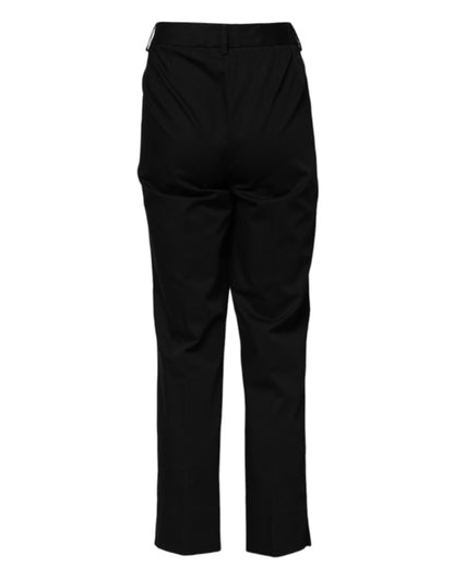 Dolce &amp; Gabbana – Schwarze, formelle Hose aus Baumwolle mit hoher Taille 