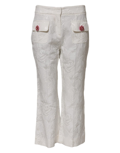 Dolce &amp; Gabbana – Weiße Jacquardhose aus Baumwolle mit Blumenmuster 