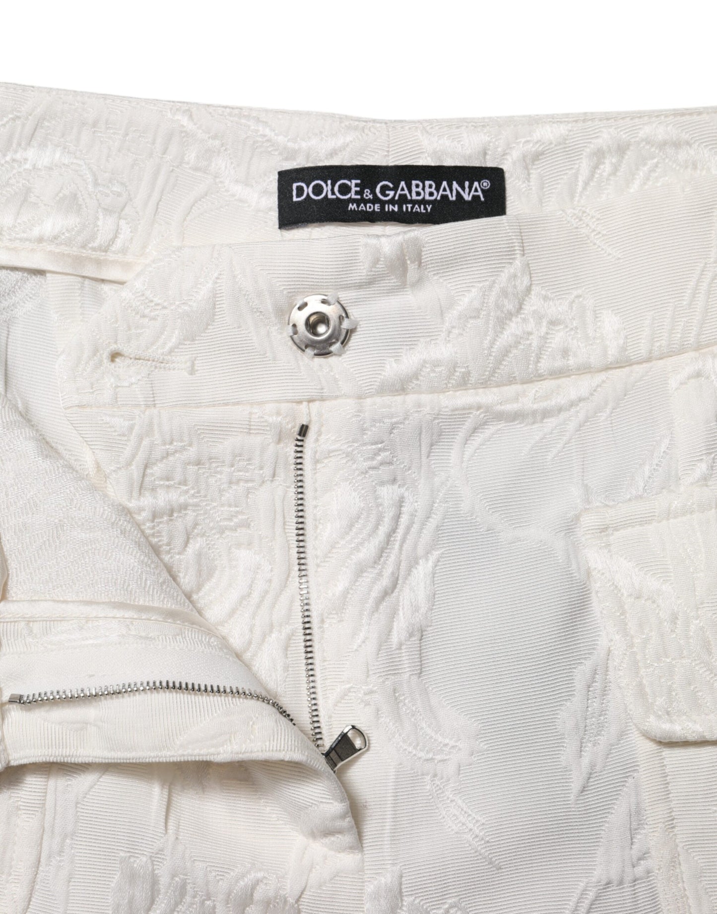 Dolce &amp; Gabbana – Weiße Jacquardhose aus Baumwolle mit Blumenmuster 