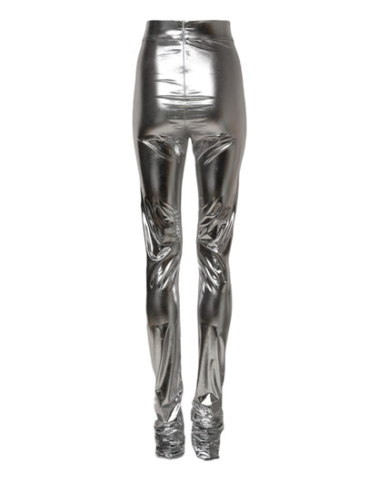 Dolce &amp; Gabbana – Schmal geschnittene Leggings aus Polyester in Metallic-Silber 