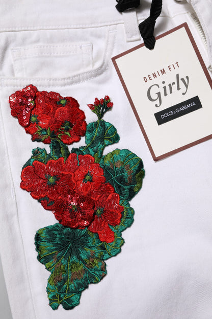 Dolce &amp; Gabbana Weiße GIRLY-Jeans mit Blumenstickerei 