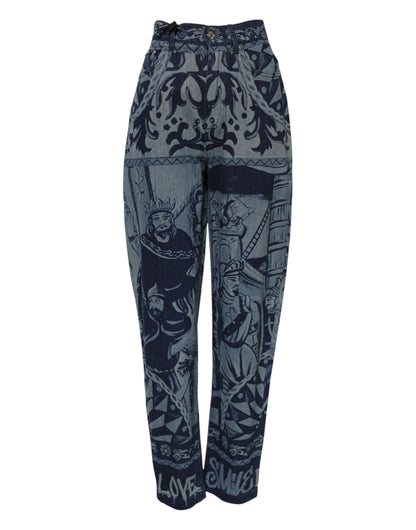 Dolce &amp; Gabbana – Blaue, konisch zulaufende Jeans aus Denim mit Grafikdruck 