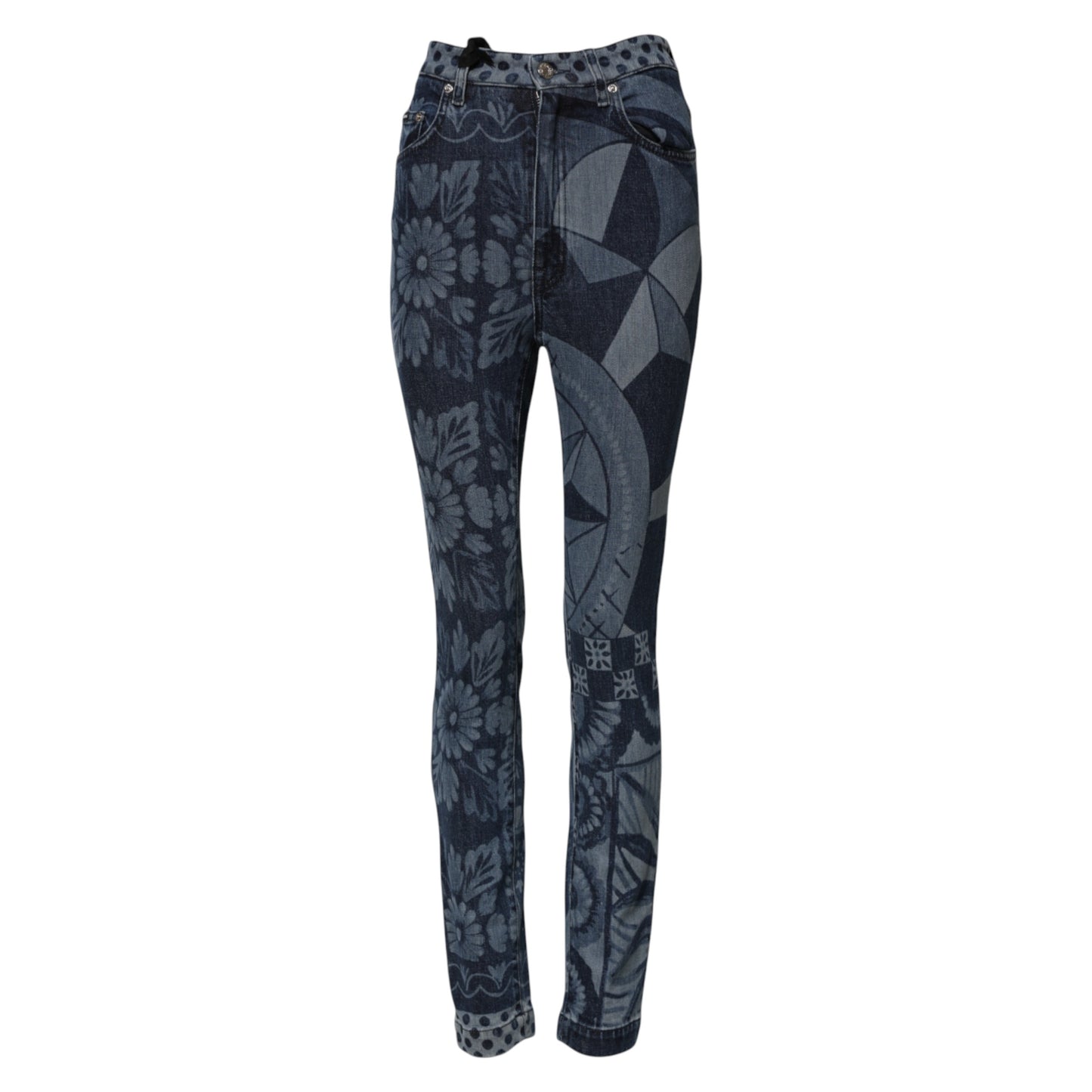 Dolce &amp; Gabbana – Blaue Skinny-Jeans aus Baumwolle mit grafischem Print 