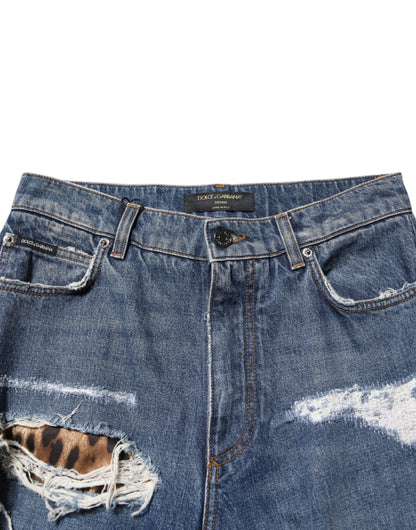 Dolce &amp; Gabbana – Blaue, zerfetzte Jeans aus geradem Baumwolldenim 