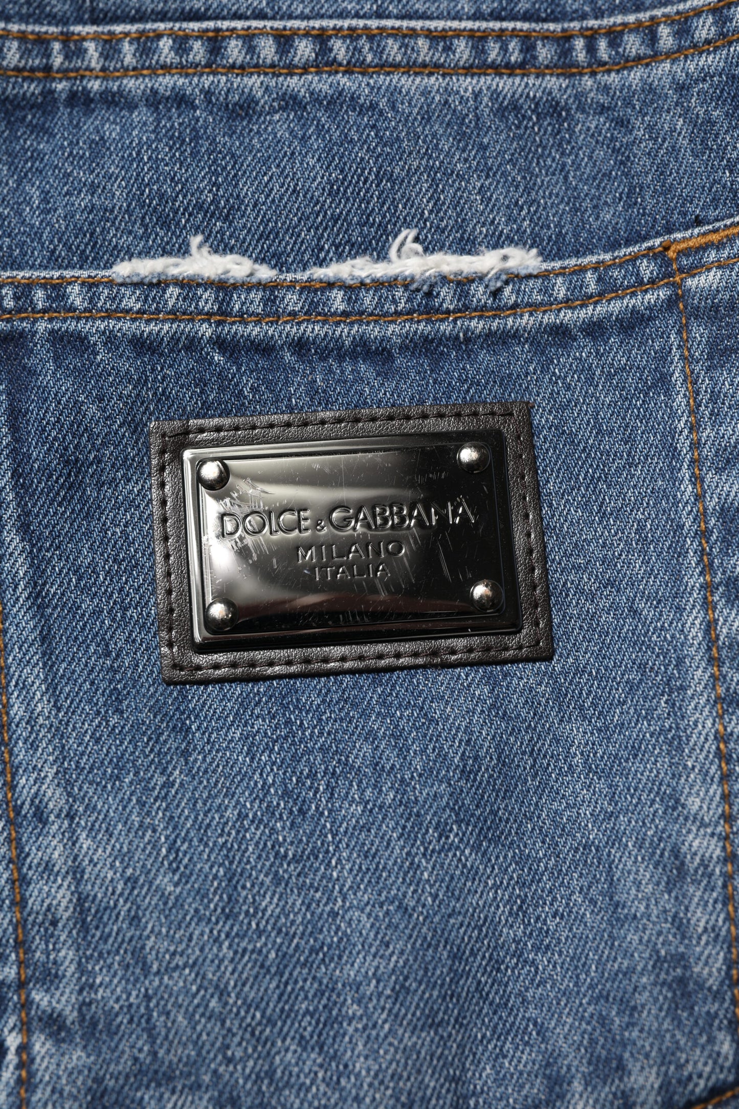 Dolce &amp; Gabbana – Blaue, zerfetzte Jeans aus geradem Baumwolldenim 