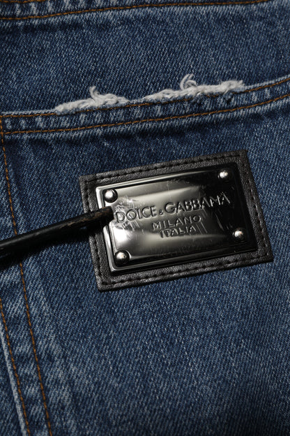 Dolce &amp; Gabbana – Blaue, zerfetzte Jeans aus geradem Baumwolldenim 