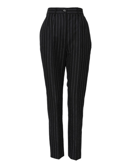 Dolce & Gabbana Black Stripes High Waist Tapered Pants
