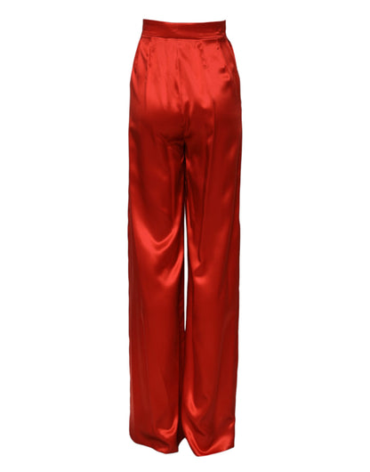 Dolce &amp; Gabbana Rote Satinhose mit hoher Taille und weitem Bein 