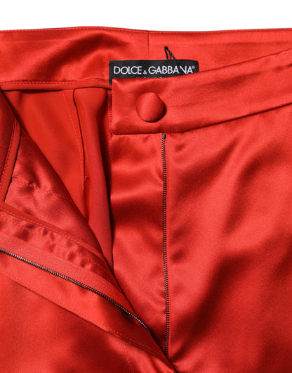 Dolce &amp; Gabbana Rote Satinhose mit hoher Taille und weitem Bein 