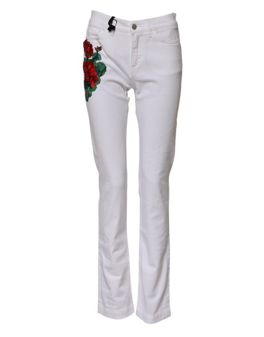 Dolce &amp; Gabbana Weiße GIRLY-Jeans mit Blumenstickerei 