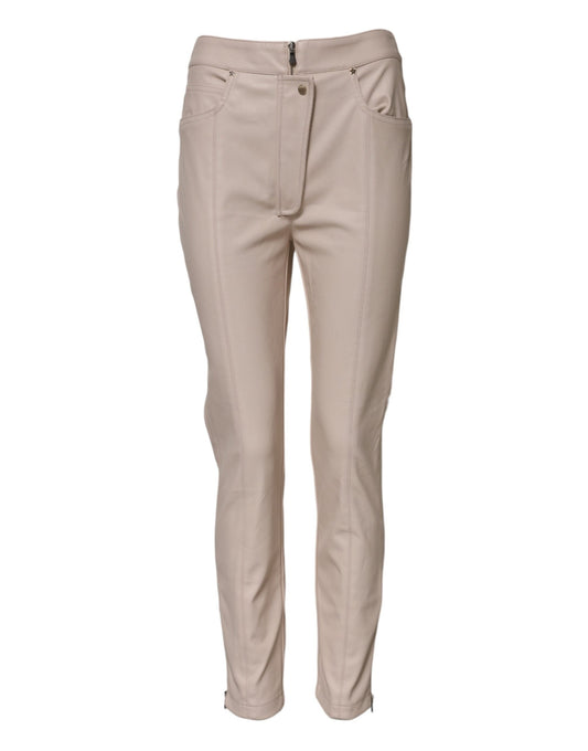 Elisabetta Franchi – Beige, hoch taillierte, schmal zulaufende Hose 