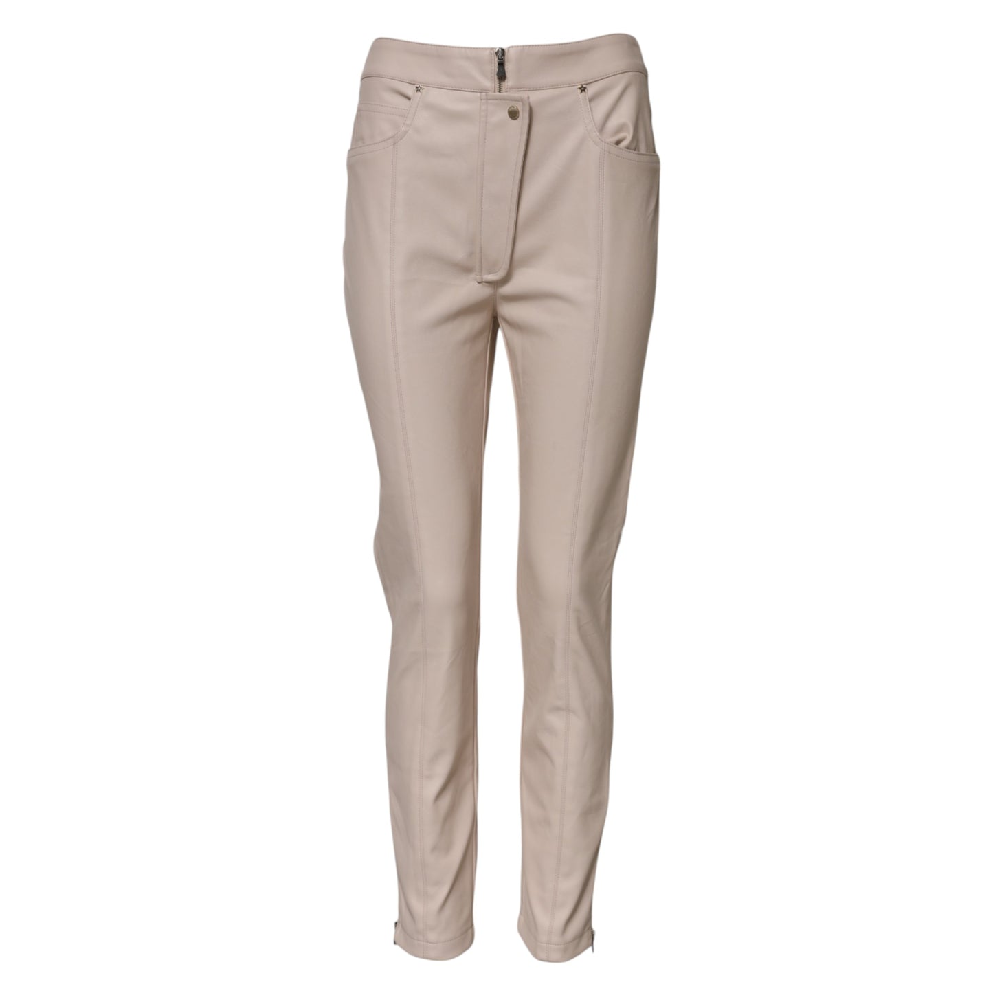 Elisabetta Franchi – Beige, hoch taillierte, schmal zulaufende Hose 