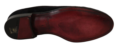 Dolce &amp; Gabbana Loafer aus schwarzem Samt mit goldener Krone