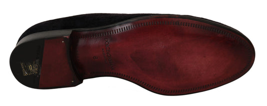 Dolce &amp; Gabbana Loafer aus schwarzem Samt mit goldener Krone