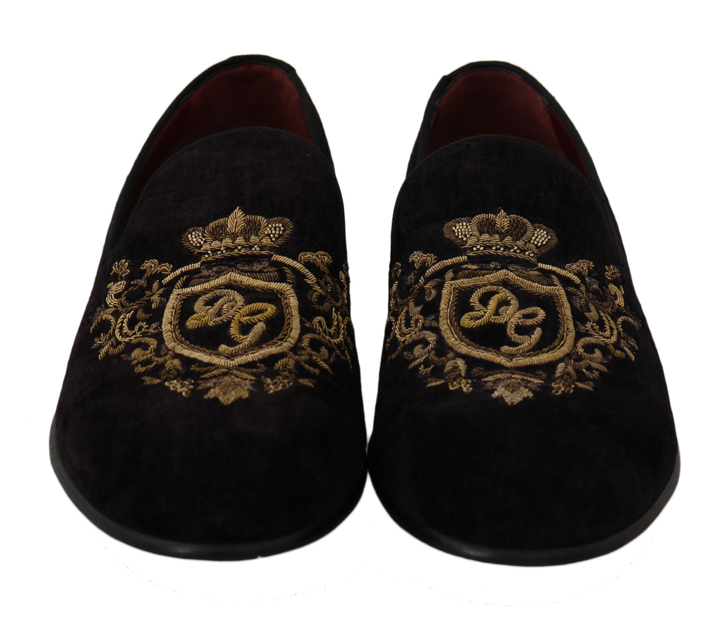 Dolce &amp; Gabbana Loafer aus schwarzem Samt mit goldener Krone