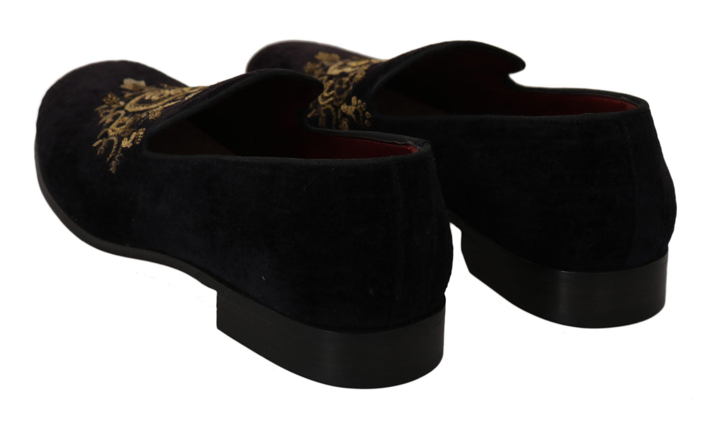 Dolce &amp; Gabbana Loafer aus schwarzem Samt mit goldener Krone