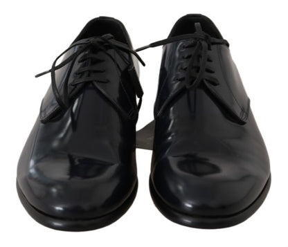 Dolce &amp; Gabbana – Blaue, polierte Derby-Schuhe aus Leder