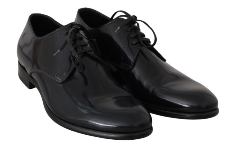 Dolce &amp; Gabbana – Blaue, polierte Derby-Schuhe aus Leder