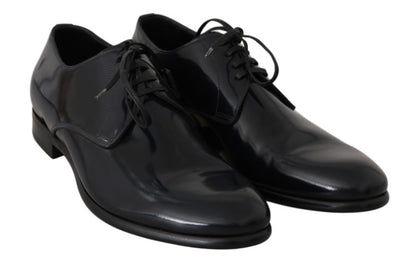 Dolce &amp; Gabbana – Blaue, polierte Derby-Schuhe aus Leder