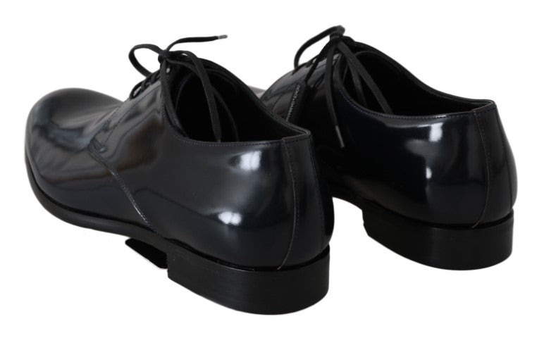Dolce &amp; Gabbana – Blaue, polierte Derby-Schuhe aus Leder