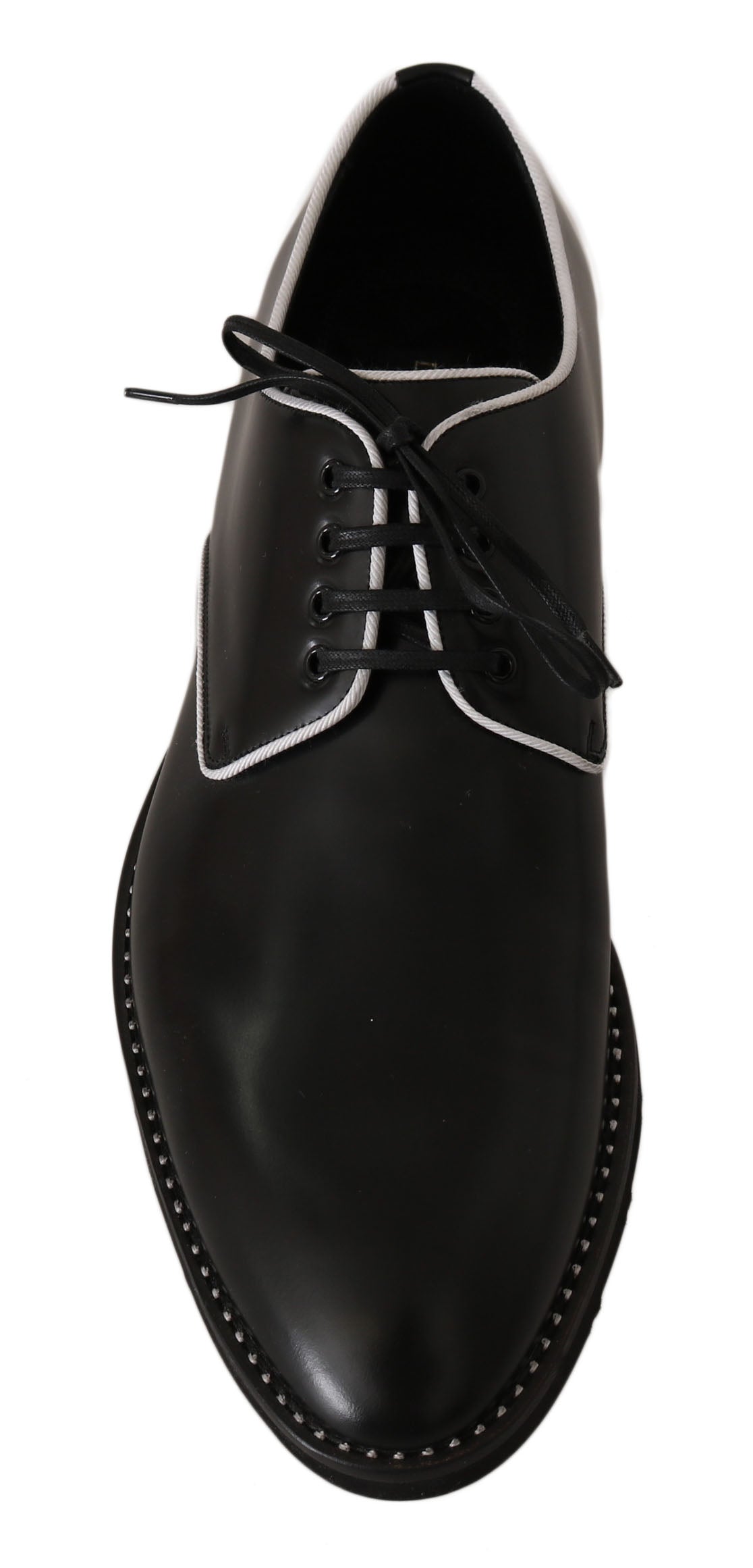 Dolce &amp; Gabbana – Derby-Schuhe aus schwarzem Leder mit weißer Linie
