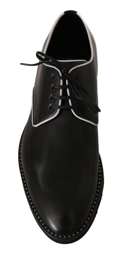 Dolce &amp; Gabbana – Derby-Schuhe aus schwarzem Leder mit weißer Linie