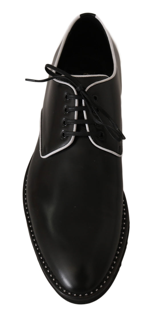 Dolce &amp; Gabbana – Derby-Schuhe aus schwarzem Leder mit weißer Linie