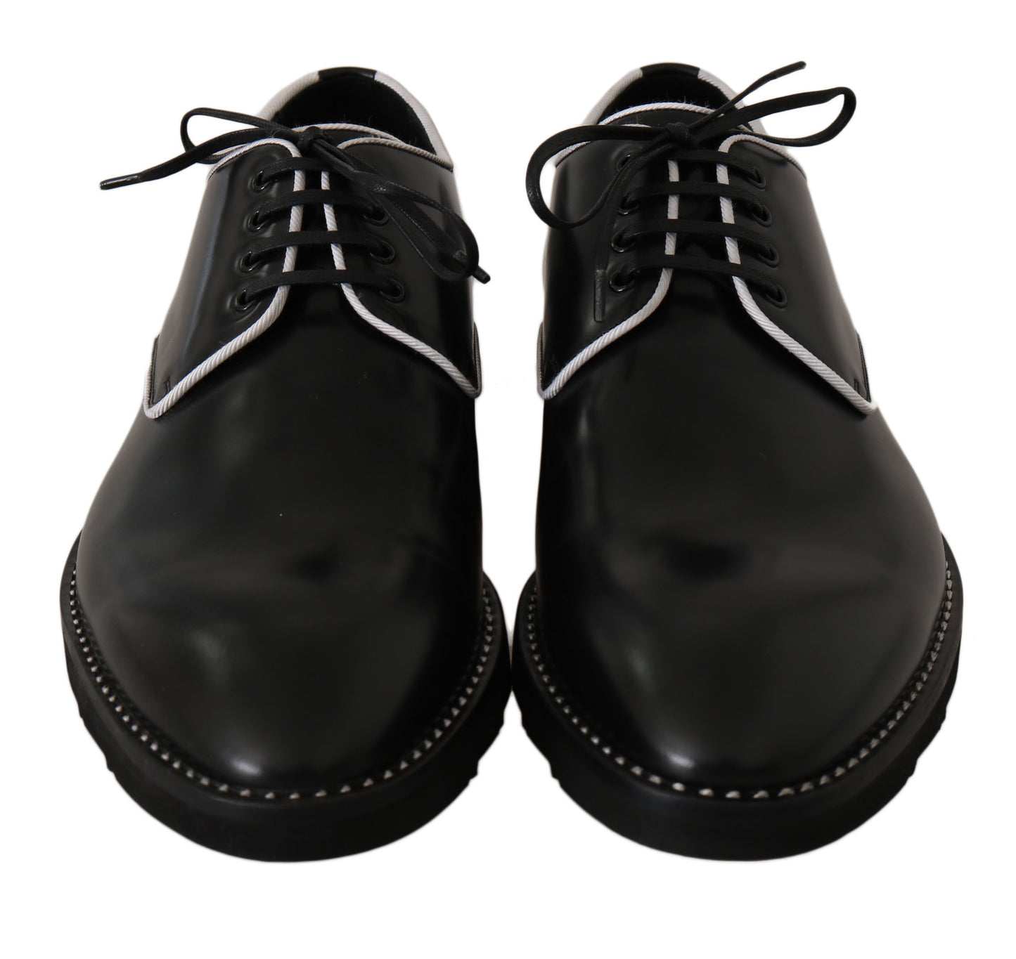Dolce &amp; Gabbana – Derby-Schuhe aus schwarzem Leder mit weißer Linie