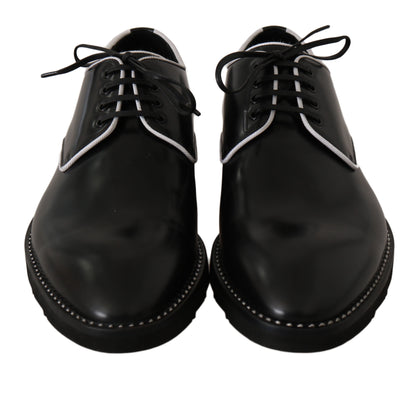 Dolce &amp; Gabbana – Derby-Schuhe aus schwarzem Leder mit weißer Linie
