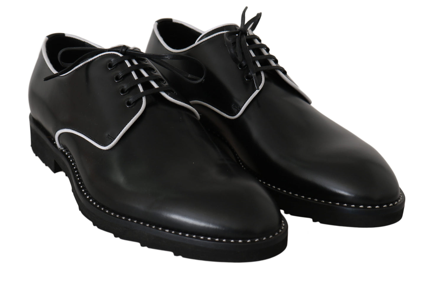 Dolce &amp; Gabbana – Derby-Schuhe aus schwarzem Leder mit weißer Linie