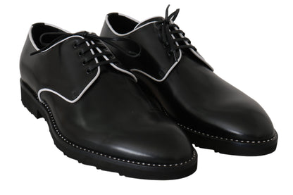 Dolce &amp; Gabbana – Derby-Schuhe aus schwarzem Leder mit weißer Linie
