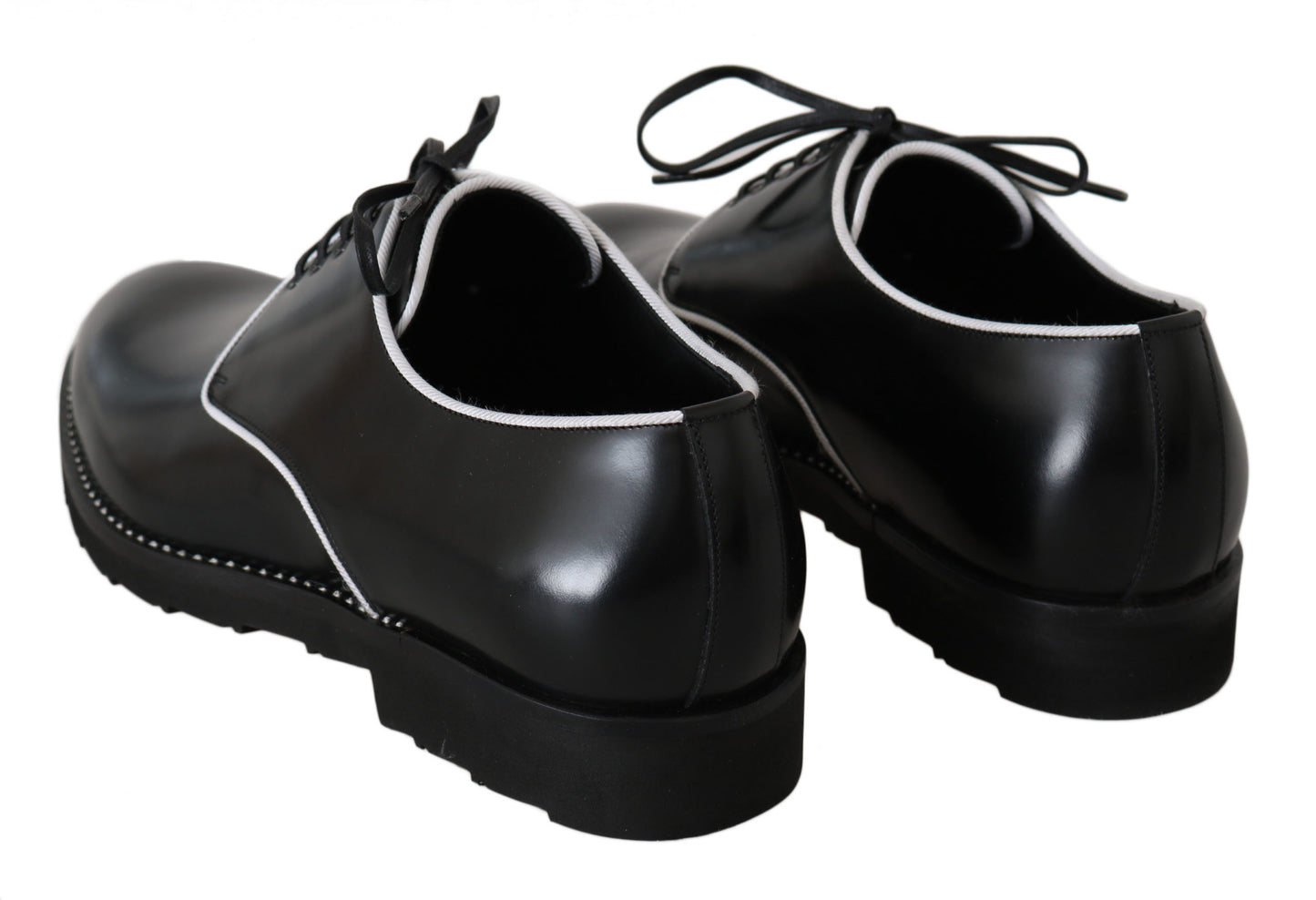Dolce &amp; Gabbana – Derby-Schuhe aus schwarzem Leder mit weißer Linie