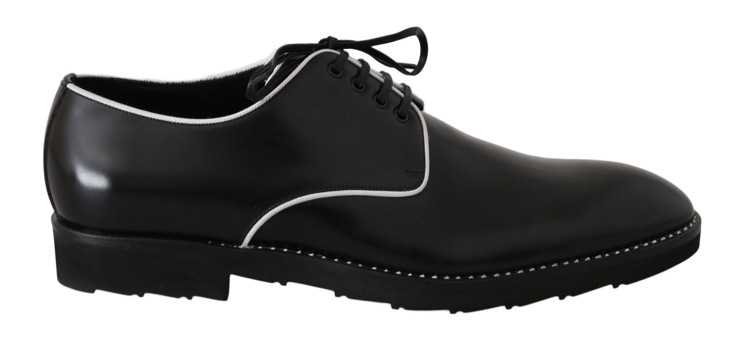 Dolce &amp; Gabbana – Derby-Schuhe aus schwarzem Leder mit weißer Linie