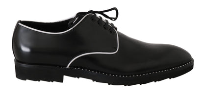 Dolce &amp; Gabbana – Derby-Schuhe aus schwarzem Leder mit weißer Linie