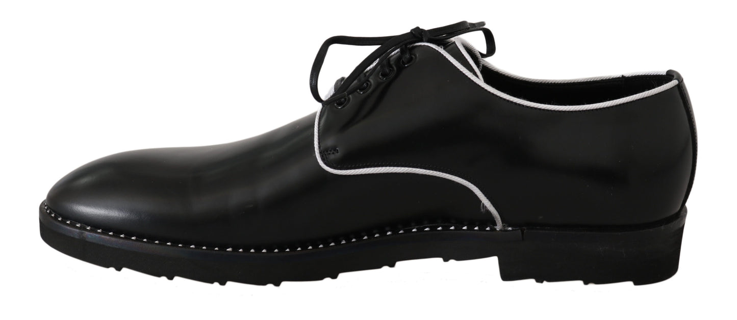 Dolce &amp; Gabbana – Derby-Schuhe aus schwarzem Leder mit weißer Linie