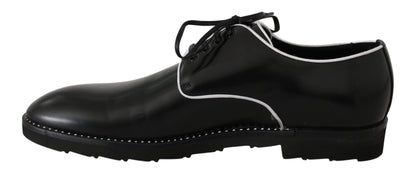 Dolce &amp; Gabbana – Derby-Schuhe aus schwarzem Leder mit weißer Linie