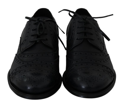Dolce &amp; Gabbana – Oxford-Schuhe aus blauem Leder mit Flügelkappe
