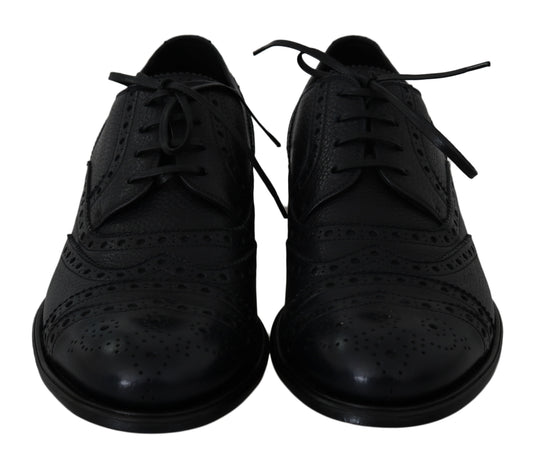 Dolce &amp; Gabbana – Oxford-Schuhe aus blauem Leder mit Flügelkappe