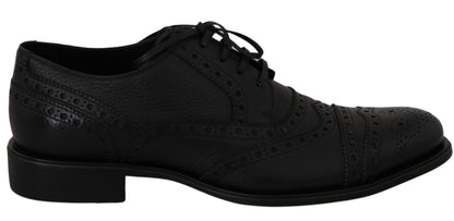Dolce &amp; Gabbana – Oxford-Schuhe aus blauem Leder mit Flügelkappe