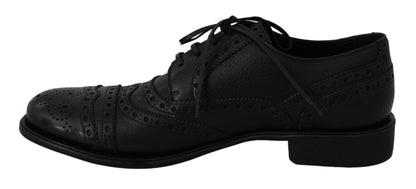 Dolce &amp; Gabbana – Oxford-Schuhe aus blauem Leder mit Flügelkappe