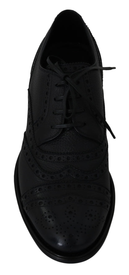 Dolce &amp; Gabbana – Oxford-Schuhe aus blauem Leder mit Flügelkappe