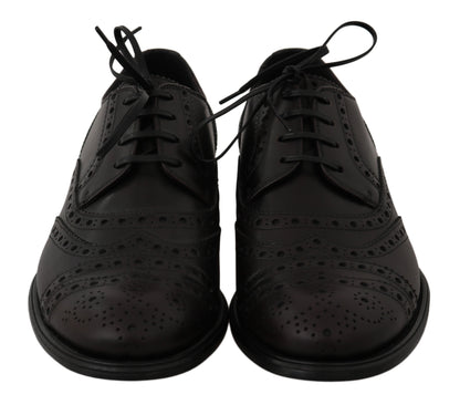 Dolce &amp; Gabbana – Oxford-Schuhe aus schwarzem Leder mit Flügelkappe