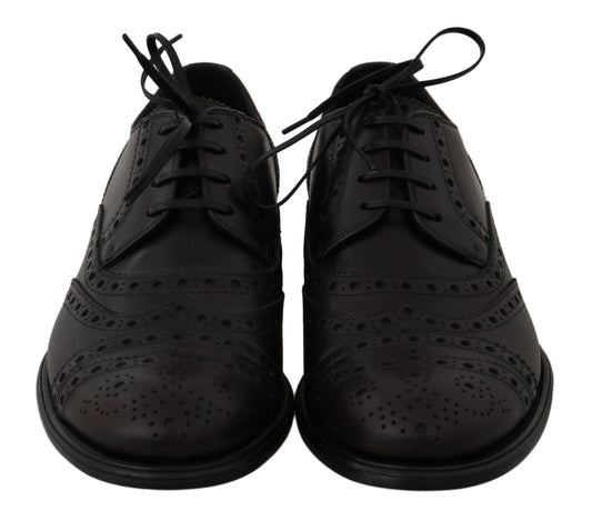 Dolce &amp; Gabbana – Oxford-Schuhe aus schwarzem Leder mit Flügelkappe