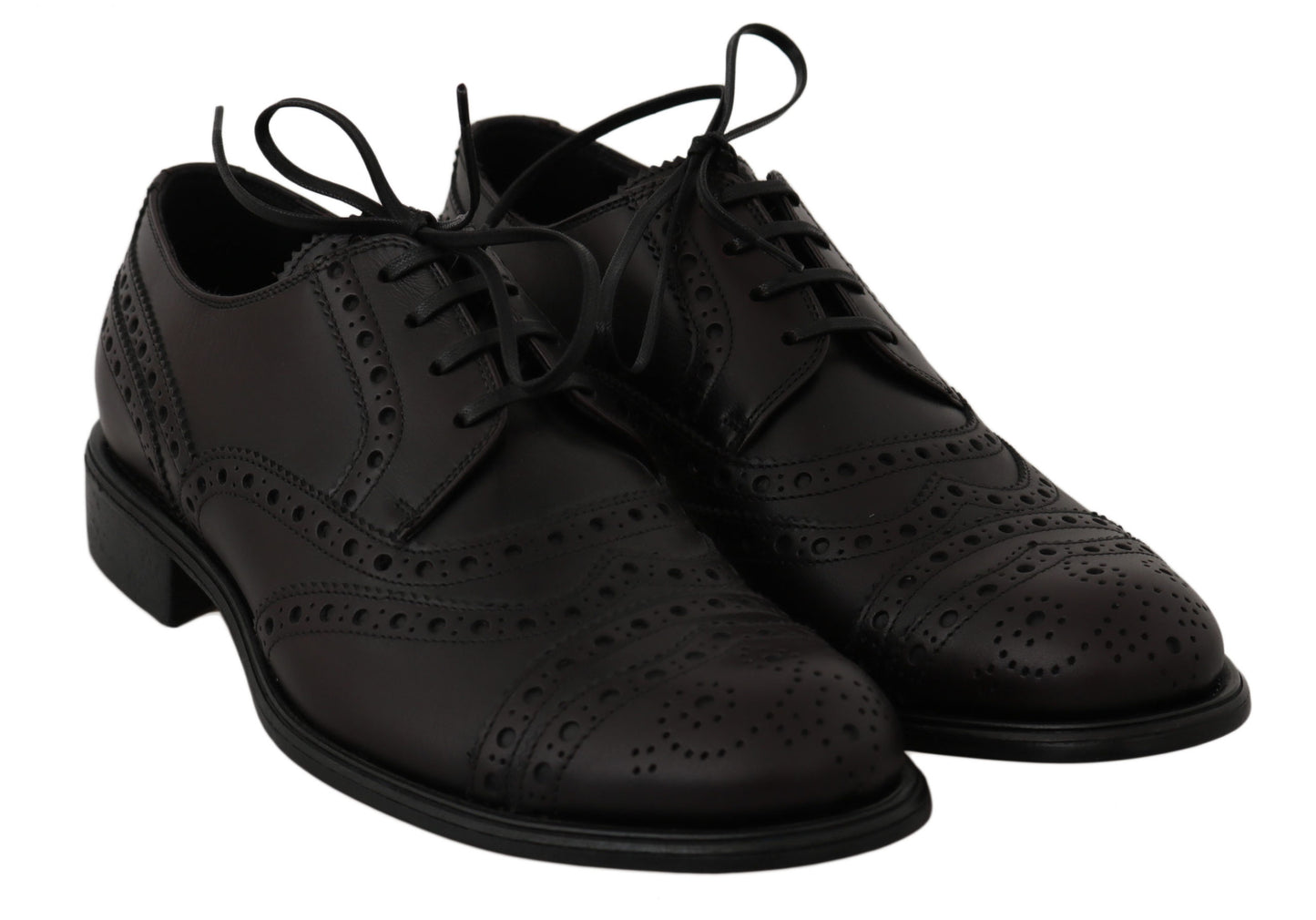 Dolce &amp; Gabbana – Oxford-Schuhe aus schwarzem Leder mit Flügelkappe